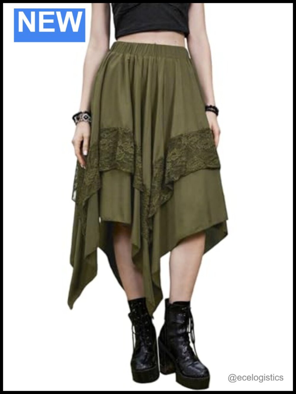 Renaissance Fairy Midi Skirt Women Lace Layered Flowy Asymmetrical Y2K Gothic